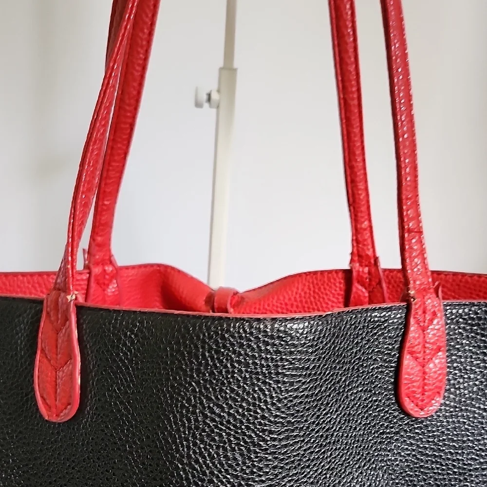 BCBG Paris Reversible Tote Shoulder Bag Black Red